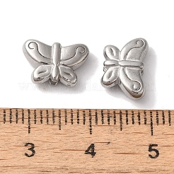 変色しない304ステンレススチールビーズ  蝶  ステンレス鋼色  7.5x11x3.5mm  穴：1.5mm&nbsp;STAS-I305-161P