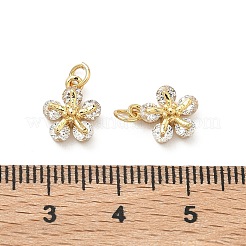 真鍮の舗装キュービックジルコニアペンダント  花のチャーム  鉛フリー＆カドミウムフリー  ラックめっき  長持ちメッキ  18KGP本金メッキ  透明  10.5x8.5x4mm  丸カン：4x0.8ミリ  2.5mm内径&nbsp;KK-A291-07G-02