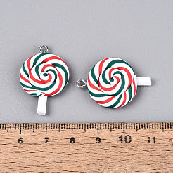 手作り樹脂粘土ペンダント  ロリポップ  鉄ループ付き  クリスマス  グリーン  29~31x19.5~21x5~5.5mm  穴：2mm&nbsp;CLAY-N013-30A-02