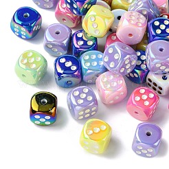 UVメッキレインボー虹色アクリルエナメルビーズ  サイコロ  ミックスカラー  14x14x14mm  穴：2.5mm  50個/セット&nbsp;MACR-CJ0001-71