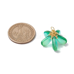 染色されたガラスのペンダント  花  真鍮のループと鉄の金具付き  ダークシーグリーン  20.5x25.5x20.5mm  穴：4x3mm&nbsp;PALLOY-MZ00658-01