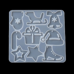 DIY クリスマス シリコン ペンダント モールド  レジン型  手袋/キャンディケイン/ベル  混合図形  116x114x4.5mm  穴：1.7mm  内径：28~41x27~48mm&nbsp;DIY-F140-02E