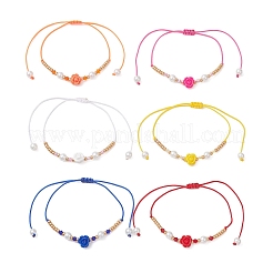ガラスシードビーズと樹脂編みビーズブレスレット6個  女性用ナイロン糸編みブレスレット  花バラ  ミックスカラー  内径：3.46インチ（8.8cm）&nbsp;BJEW-MZ00307