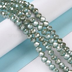 電気メッキガラスビーズ連売り  ロンデル  フル虹メッキ  多面カット  ダークターコイズ  6x4mm  穴：1mm  約82個/連  14.96~15.98''（38~40.6センチメートル）&nbsp;EGLA-G014-6mm-FR-C02-A
