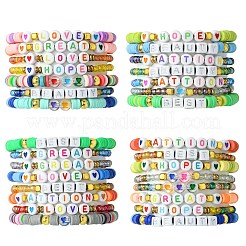 30個 30スタイル ポリマー粘土&ガラスビーズストレッチブレスレットセット  女性用友情文字スタッカブルブレスレット  ミックスカラー  6-7/8~7-1/8インチ（17.5~18cm）  内径：2インチ（5.2cm）  1個/スタイル&nbsp;BJEW-SW001584