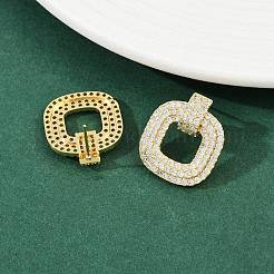 真鍮マイクロペーブクリアキュービックジルコニアスタッドピアス  パヴェクラスターイヤリング  正方形  18KGP本金メッキ  22x19mm&nbsp;EJEW-K312-09G