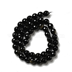 天然石ゴールデンシーンオブシディアンビーズ連売り  ラウンド  多面カット  7.5~8mm  穴：1.2~1.4mm  約45~48個/連  14.65''~15.08''（37.2~38.3センチメートル）&nbsp;G-P476-01C-04