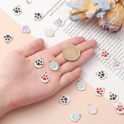 50本5色合金エナメルペンダント  ゴールドカラー  猫の足跡チャーム  ミックスカラー  17.5x15x1.3mm  穴：1.8mm  10個/カラー&nbsp;ENAM-CJ0004-27