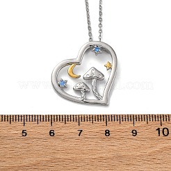 女性用真鍮ブルーキュービックジルコニアマッシュルームハートペンダントネックレス  プラチナ  16.42インチ（41.7cm）&nbsp;LS-NJEW-C067-01P