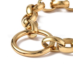 PVD 真空メッキ 304 ステンレス リング & 楕円形リンク チェーン ブレスレット 女性用 男性用  長持ちメッキ  ゴールドカラー  7-7/8インチ（20cm）&nbsp;BJEW-P287-01G
