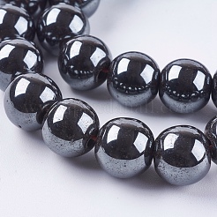 磁気無し合成ヘマタイトビーズ連売り  ラウンド  ブラック  10mm  穴：1mm  約38個/連  14.9インチ&nbsp;G-R193-19-10mm