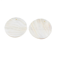 天然淡水シェルのペンダント  フラットラウンド  貝殻色  49~50x1.5~5.5mm  穴：1.8mm&nbsp;SHEL-N026-178