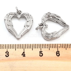 ラックメッキ真鍮チャーム  カドミウムフリー＆鉛フリー  長持ちメッキ  ハート  プラチナ  19x18x3mm  穴：5mm&nbsp;KK-S371-04P-02