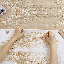 布メッシュ生地  衣類用アクセサリー  花柄  アンティークホワイト  1140x310x6.5mm&nbsp;DIY-WH0591-480B