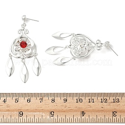 電気メッキ真鍮シャンデリアピアス  花  銀  63x28.5mm&nbsp;EJEW-Z129-05S