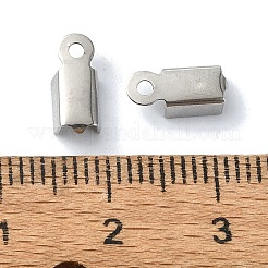 変色しない201ステンレススチールリボンクリンプエンド  長方形  ステンレス鋼色  9.5x4.5x3mm  穴：1.4mm&nbsp;STAS-C097-52P