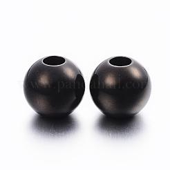 304ステンレススチールビーズ  大穴ビーズイオンプレーティング(IP)  ラウンド  電気泳動黒  12x11mm  穴：4mm&nbsp;STAS-H370-02B