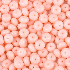 不透明ベーキングペイントガラスシードビーズ  丸い穴  ロンデル  ミスティローズ  8~8.5x5mm  穴：1.2~1.4mm  約865個/ポンド&nbsp;SEED-N008-03A-01