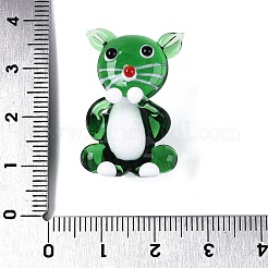 手作りのランプワーク猫の置物ディスプレイ装飾品  ホームデスクトップ装飾用  シーグリーン  25~30x16~19x17~20mm&nbsp;LAMP-N034-26D