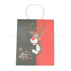 クリスマステーマクラフト紙袋  ハンドル付き  ギフトバッグやショッピングバッグ用  鹿の模様  35cm&nbsp;ABAG-H104-D06