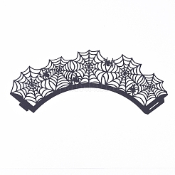 蜘蛛の巣ハロウィンカップケーキラッパー  レーザーカット紙ライナーホルダー  ハロウィンパーティーの結婚式の誕生日の装飾のために  ブラック  7.5x20.5x0.03cm&nbsp;CON-G010-D04