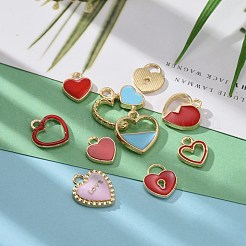 48本8スタイルライトゴールドメッキ合金エナメルチャーム  ハート  ミックスカラー  48個/箱&nbsp;ENAM-ZZ0001-03KCG