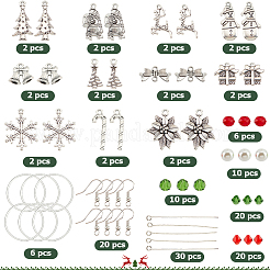 DIY クリスマステーマのイヤリング作成キット  ガラスパールとバイコーンビーズを含む  真鍮のピアスフック  トナカイ & ベル & スノーフレーク & キャンディケイン合金リンク & ペンダント  ミックスカラー  144個/箱&nbsp;DIY-SC0022-77