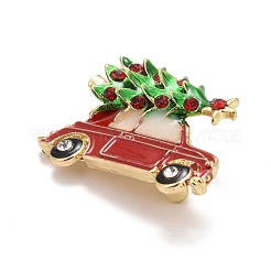 ラインストーンと車のエナメルピンとカラフルなクリスマスツリー  バックパック服の合金バッジ  ゴールドカラー  27x34x10mm&nbsp;JEWB-A004-13G