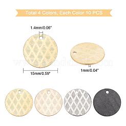 40個 4色PVD真空メッキステンレスペンダント  フラットラウンド  ミックスカラー  15x1mm  穴：1.4mm  10個/カラー&nbsp;STAS-PH0003-88