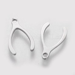 変色しにくい201ステンレススチールチャーム  ウィッシュボーン  ステンレス鋼色  14.2x9x1mm  穴：1.5mm&nbsp;STAS-Q201-T162