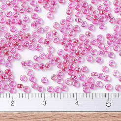 MIYUKIラウンドロカイユビーズ  日本製シードビーズ  11/0  （rr355)ホットピンクの裏地付きクリスタルab  11/0  2x1.3mm  穴：0.8mm  約1111個/10g&nbsp;X-SEED-G007-RR0355
