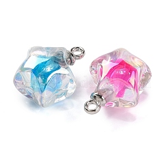 ABカラー樹脂スターペンダント  プラチナメッキ合金ループ付きボールインナーチャーム  ミックスカラー  21.5x17x14.5mm  穴：2mm&nbsp;RESI-U002-05