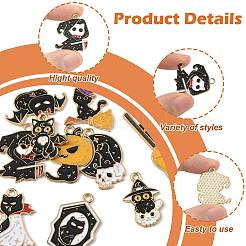 10個10スタイルハロウィンアロイエナメルペンダント  混合図形  16~27x15~34x1.2~1.5mm  穴：1.5~2mm  1個/スタイル&nbsp;ENAM-FS0003-83