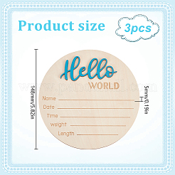 木製の赤ちゃんの写真小道具  出産報告のサイン  木製の成長マイルストーンサイン  Flat Round with Word hello world  スチールブルー  148x5mm&nbsp;WOOD-WH0002-56C