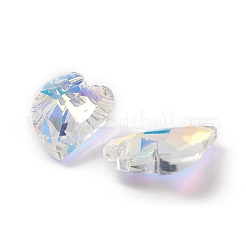 電気メッキガラスチャーム  バックメッキ  多面カット  ハートチャーム  透明  17x12.5x6~6.5mm  穴：1.4~1.5mm&nbsp;GLAA-A008-07C