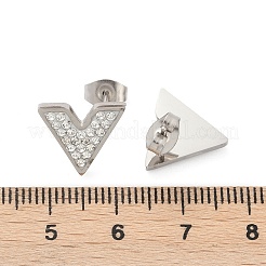 304ステンレススチールスタッドピアス  ポリマークレイクリスタルラインストーン  V字型  ステンレス鋼色  11.5x13mm&nbsp;EJEW-Z089-39P