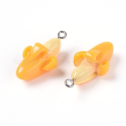 樹脂チャーム  プラチナトーンのアイアンループ付き  模造食品  バナナ  ゴールド  30x15x11.5mm  穴：2mm&nbsp;MAK-WH0007-12