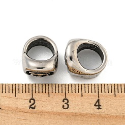 316サージカルステンレススチールヨーロピアンビーズ  手磨きされた大きな穴のビーズ  スカル  アンティークシルバー  9.5x11x13mm  穴：8mm&nbsp;STAS-Q326-06AS-06