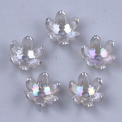 透明なアクリルビーズキャップ  ABカラー  6花びら  チューリップの花  ミックスカラー  14x13x6mm  穴：2mm&nbsp;X-TACR-T007-07