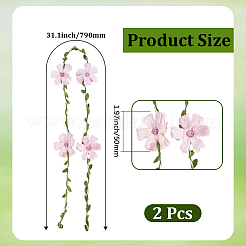 女性用フラワーポリエステルと鉄線入り上腕カフバングル  ピンク  31-1/8インチ（79cm）&nbsp;AJEW-GF0014-08A