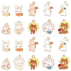 40本合金エナメルペンダント  花のチャームが付いたウサギ  ライトゴールド  カドミウムフリー＆鉛フリー  ミックスカラー  20x14x1.5mm  穴：1.8mm&nbsp;ENAM-FS0002-40