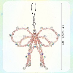 ガラス携帯ストラップ1個  アクリル、プラスチック、合金  蝶結び  ピンク  150~160mm&nbsp;HJEW-SZ0001-59A