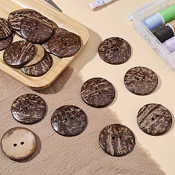 ココナッツボタン20個  2穴  フラットラウンド  ココナッツブラウン  51x6mm  穴：4mm&nbsp;COCO-CY0001-01