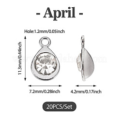 ファセットガラスチャーム20個  プラチナメッキ合金パーツ  ティアドロップ  4月の誕生石チャーム  クリスタル  11.3x7.2x4.2mm  穴：1.2mm&nbsp;RGLA-TADJ0001-01K