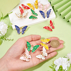 12個 6色蝶エナメルピン  バックパックの服のための合金ラインストーンブローチ  プラスチックパール付き  ミックスカラー  27x37.5mm  2個/カラー&nbsp;JEWB-TA0001-24