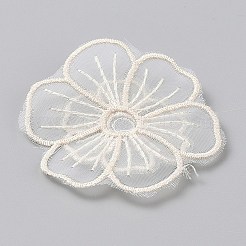 コンピューター刺繍オーガンジー装飾アクセサリー  フラワーレースアップリケ  花  フローラルホワイト  48x55x1.5mm&nbsp;DIY-WH0656-22J