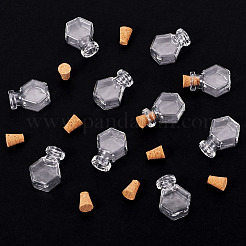透明ガラスの願い事ボトル10個  ビーズの容器  コルク栓10個付き  六角  2~2.05x1.25~1.3x2.6~2.65cm  穴：6mm&nbsp;AJEW-TA0002-85G