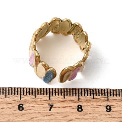 304ステンレススチールエナメルオープンカフリング  女性用ワイドバンドリング  ゴールドカラー  オーバル  調整可能; 13.2mm&nbsp;RJEW-L335-03A-G