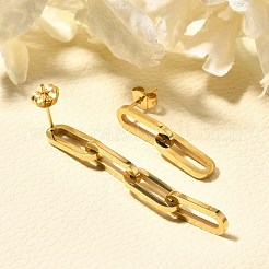 女性用304ステンレススチールダングルスタッドピアス  316ステンレススチールピン付き  イオンプレーティング（ip）  チェーンチャーム  ゴールドカラー  25~50x5.5mm&nbsp;EJEW-C096-15G-01
