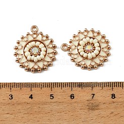 合金エナメルチャーム  花のチャーム  プラスチックビーズとラインストーン付き  ライトゴールド  15x22x4mm  穴：1.8mm&nbsp;AL-CBA75EE-09KCG